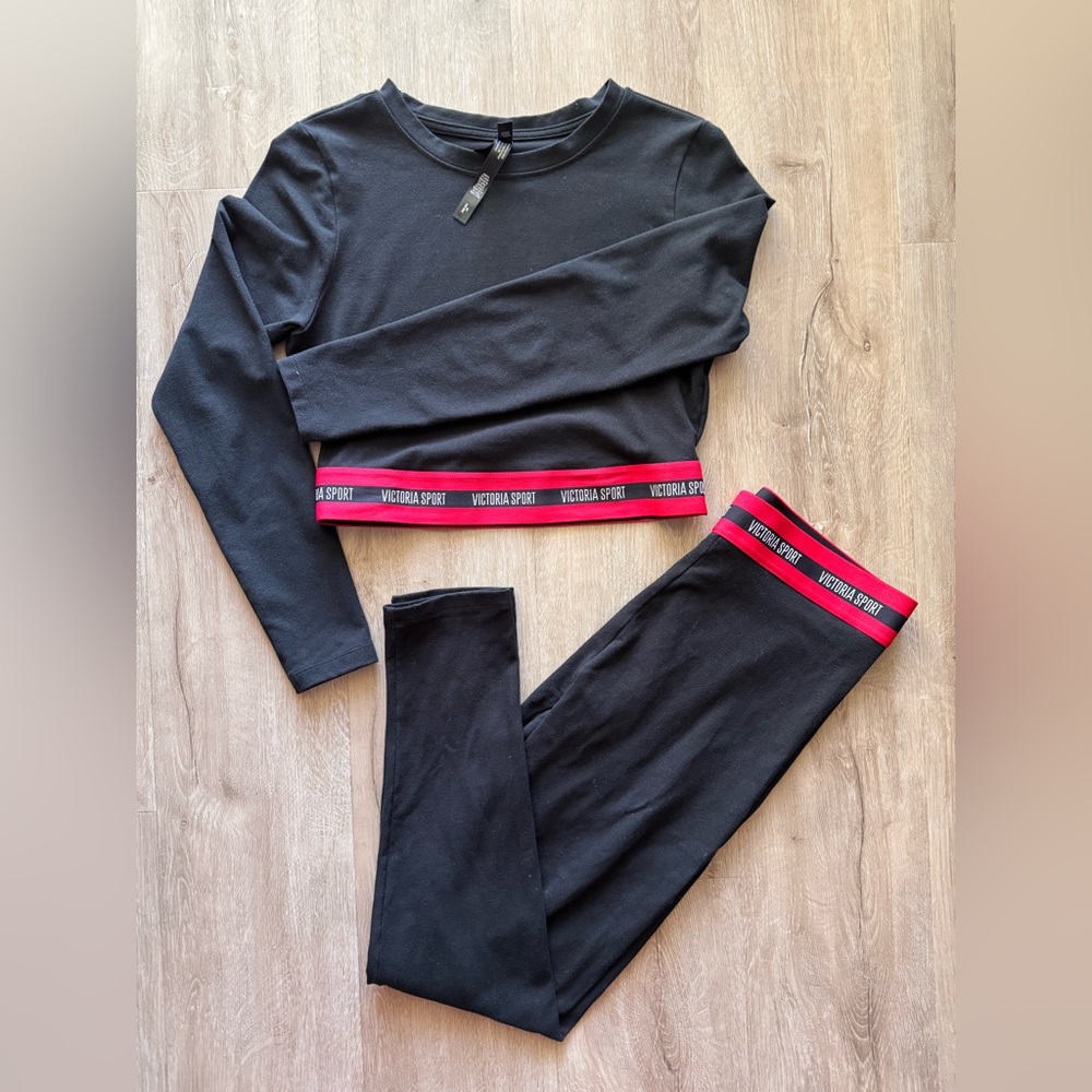 Victoria's Secret Black Long Sleeve Top with Red Accents